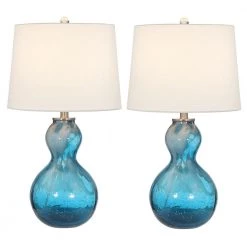 Columbia 25 .5" Blue Glass Table Lamp Set With White Shade (Set of 2) by Maxax