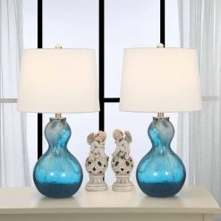 Columbia 25 .5" Blue Glass Table Lamp Set With White Shade (Set of 2) by Maxax -Maxax Elegant store blue maxax table lamps t43 bu 76 1000