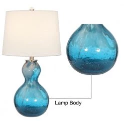 Columbia 25 .5" Blue Glass Table Lamp Set With White Shade (Set of 2) by Maxax -Maxax Elegant store blue maxax table lamps t43 bu c3 1000