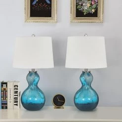 Columbia 25 .5" Blue Glass Table Lamp Set With White Shade (Set of 2) by Maxax -Maxax Elegant store blue maxax table lamps t43 bu fa 1000