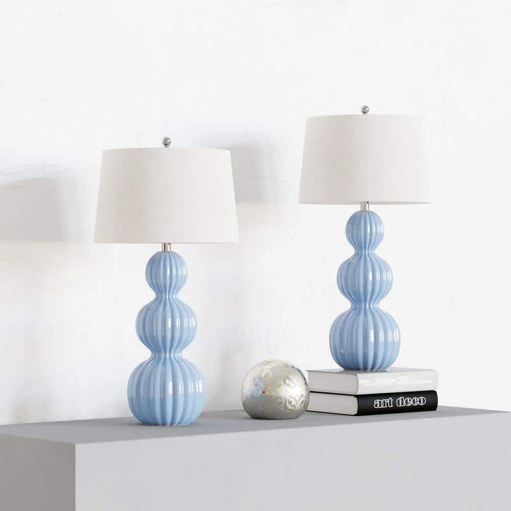 Columbia 28 " Blue Table Lamp Set With White Shade (Set of 2) by Maxax 1 Columbia 28 " Blue Table Lamp Set With White Shade (Set of 2) by Maxax