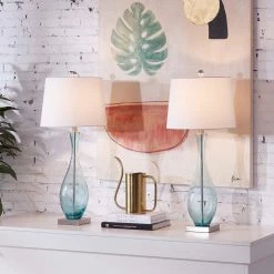 Denver 30.5 in. Blue Table Lamp Set with USB (Set of 2) by Maxax -Maxax Elegant store blue maxax table lamps t55 bu 4f 1000