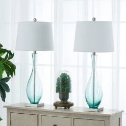 Denver 30.5 in. Blue Table Lamp Set with USB (Set of 2) by Maxax -Maxax Elegant store blue maxax table lamps t55 bu c3 1000