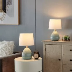 Sacramento 15.5 in. Blue Table Lamp Set With White Shade (Set of 2) by Maxax -Maxax Elegant store blue maxax table lamps t62 bu 4f 1000