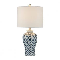 Sacramento 25 in. Blue/White Ceramic Table Lamp, Traditional Chinoiserie Bedside Lamp by Maxax