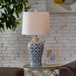 Sacramento 25 in. Blue/White Ceramic Table Lamp, Traditional Chinoiserie Bedside Lamp by Maxax -Maxax Elegant store blue white maxax table lamps t74 s c3 1000