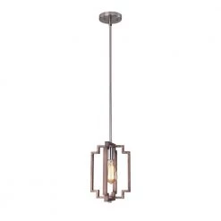 Hartford 1-Light Lantern Brass/Nickel Square/Rectangle Pendant with Wrought Iron Accents by Maxax