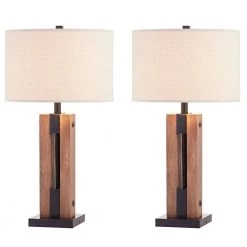 Lilith 28 in. Brown/Black Table Lamp Set with USB (Set of 2) by Maxax