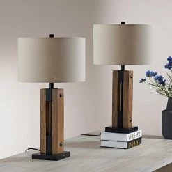 Lilith 28 in. Brown/Black Table Lamp Set with USB (Set of 2) by Maxax -Maxax Elegant store brown black maxax table lamps t85 bn fa 1000