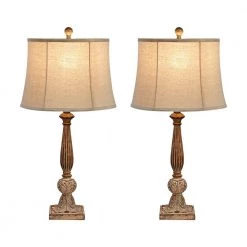 Salem 27 .5" Brown Table Lamp Set With Teal Shade (Set of 2) by Maxax