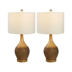 Salem 24.75 in. Brown Table Lamp Set with USB (Set of 2) by Maxax