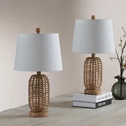 Heideman 21 in. Brown Bedside Natural Rattan Table Lamp Set (Set Of 2) by Maxax -Maxax Elegant store brown maxax table lamps t124 nat 66 1000