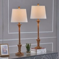 Salem 31 in. Brown Buffet Lamp Set with White Shade (2-Pack) by Maxax