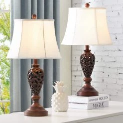 Cincinati 24 in. Brown Table Lamp Set With White Shade by Maxax -Maxax Elegant store brown maxax table lamps t80 bn 66 1000