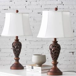 Cincinati 24 in. Brown Table Lamp Set With White Shade by Maxax -Maxax Elegant store brown maxax table lamps t80 bn 76 1000