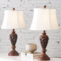 Cincinati 24 in. Brown Table Lamp Set With White Shade by Maxax -Maxax Elegant store brown maxax table lamps t80 bn fa 1000