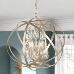 Lansing 4 -Light Champagne gold Unique/Statement Globe Chandelier with Crystal by Maxax