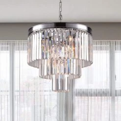 Annapolis 7-Light Chrome/Clear Unique Tiered Chandelier with Crystal Accents by Maxax