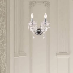 Atlanta 2-Light Chrome/Clear Candle Wall Light Dimmable by Maxax -Maxax Elegant store chrome clear maxax vanity lighting mx19140 2ch w 1f 1000