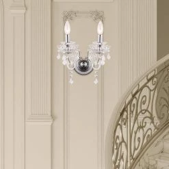 Atlanta 2-Light Chrome/Clear Candle Wall Light Dimmable by Maxax -Maxax Elegant store chrome clear maxax vanity lighting mx19140 2ch w 44 1000