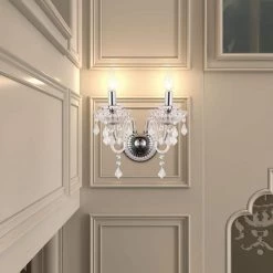 Atlanta 2-Light Chrome/Clear Candle Wall Light Dimmable by Maxax -Maxax Elegant store chrome clear maxax vanity lighting mx19140 2ch w 4f 1000