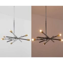 Augusta 6 -Light Sputnik Modern Linear Chandelier with Wrought Iron Accents by Maxax -Maxax Elegant store chrome maxax chandeliers 19174 6cg 40 1000