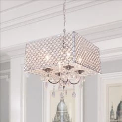 Indianapolis 4-Light Chrome Lantern Chandelier with Crystal Accents by Maxax