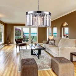 Annapolis 5 -Light Chrome Unique/Statement Drum Chandelier with Crystal Accents by Maxax -Maxax Elegant store chrome maxax chandeliers mx155101ch p 1f 1000