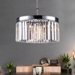Annapolis 5 -Light Chrome Unique/Statement Drum Chandelier with Crystal Accents by Maxax -Maxax Elegant store chrome maxax chandeliers mx155101ch p 4f 1000