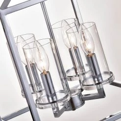 Springfield 4-Light Chrome Lantern Square/Rectangle Chandelier with Wrought Iron Accents by Maxax -Maxax Elegant store chrome maxax chandeliers mx19024 4ch p fa 1000