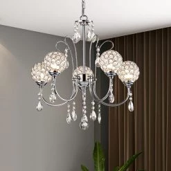 Providence 5-Light Chrome Candle Style Classic Chandelier with Crystal Accents by Maxax
