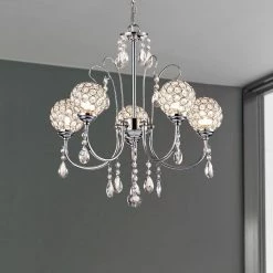 Providence 5-Light Chrome Candle Style Classic Chandelier with Crystal Accents by Maxax -Maxax Elegant store chrome maxax chandeliers mx19083 5ch p 76 1000