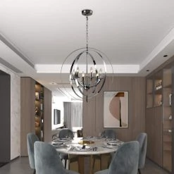 Alaska 6-Light Chrome Candle Style Globe Chandelier with Wrought Iron Accents by Maxax -Maxax Elegant store chrome maxax chandeliers mx21004 6ch 4f 1000