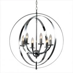 Alaska 6-Light Chrome Candle Style Globe Chandelier with Wrought Iron Accents by Maxax