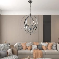 Alaska 6-Light Chrome Candle Style Globe Chandelier with Wrought Iron Accents by Maxax -Maxax Elegant store chrome maxax chandeliers mx21004 6ch c3 1000