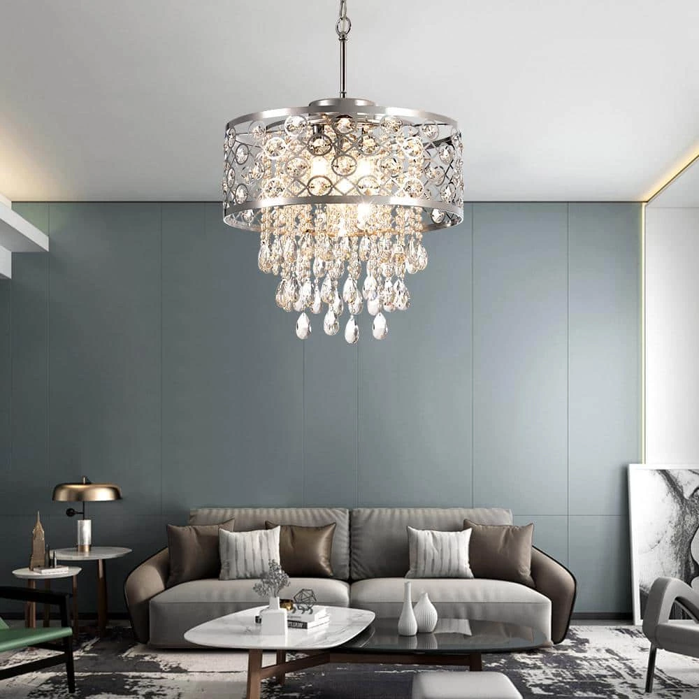 Indianapolis 5-Light Chrome Lantern Drum Chandelier with Crystal Accents by Maxax 2 Indianapolis 5-Light Chrome Lantern Drum Chandelier with Crystal Accents by Maxax - Image 2