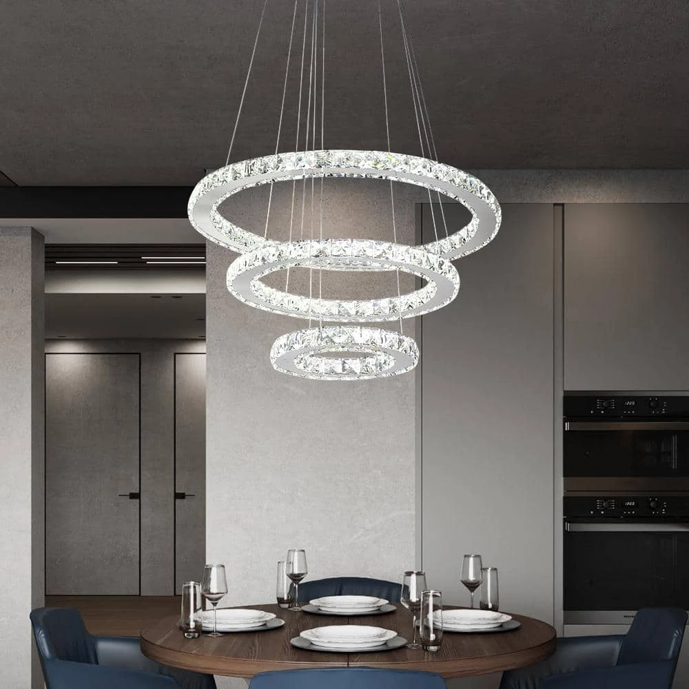 Jefferson 3-Light Chrome Integrated LED Unique Tiered Chandelier with Crystal Accents by Maxax 7 Jefferson 3-Light Chrome Integrated LED Unique Tiered Chandelier with Crystal Accents by Maxax - Image 7