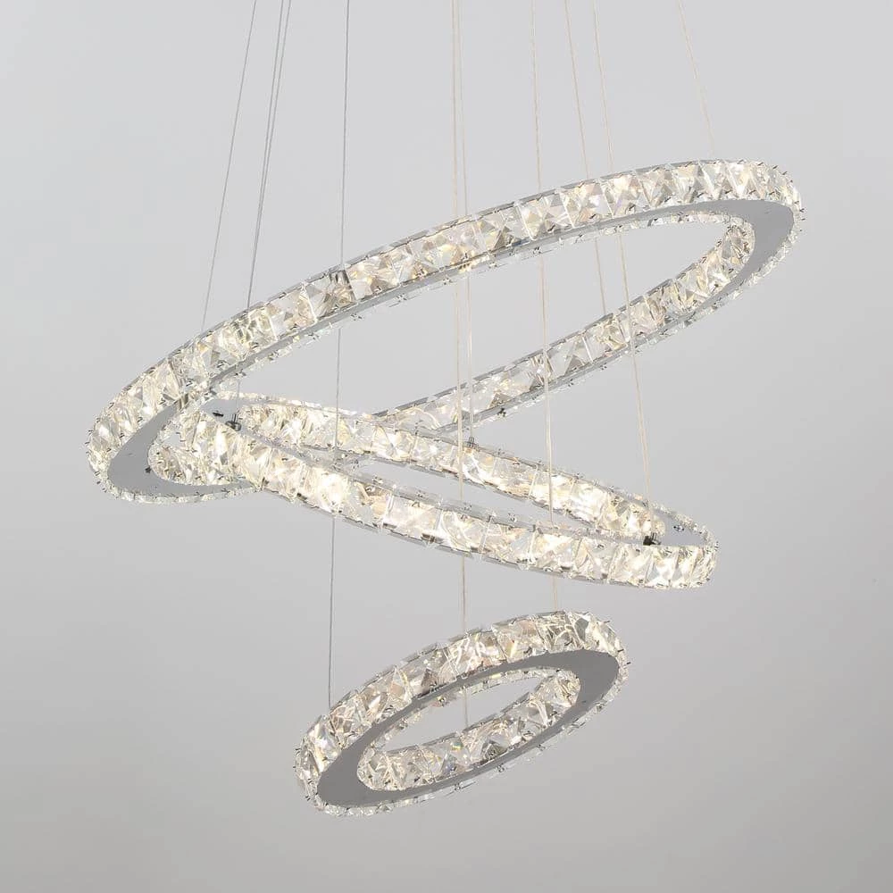 Jefferson 3-Light Chrome Integrated LED Unique Tiered Chandelier with Crystal Accents by Maxax 6 Jefferson 3-Light Chrome Integrated LED Unique Tiered Chandelier with Crystal Accents by Maxax - Image 6