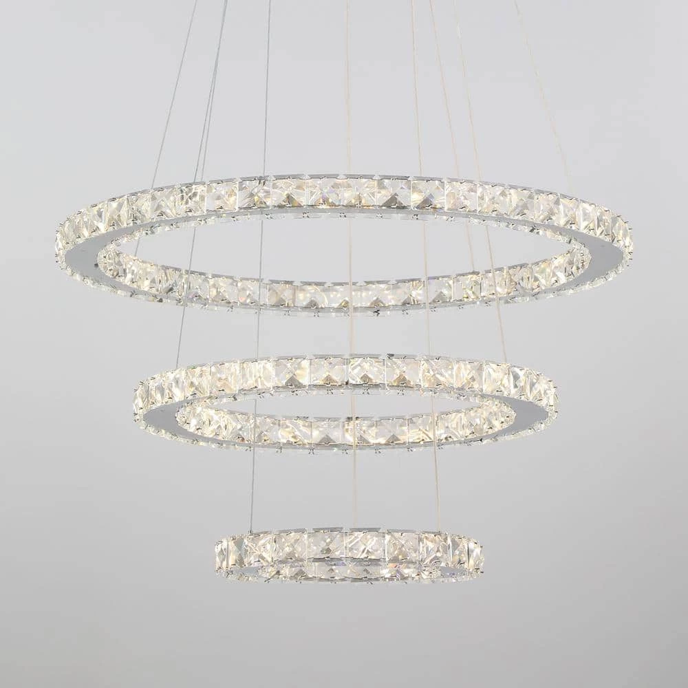 Jefferson 3-Light Chrome Integrated LED Unique Tiered Chandelier with Crystal Accents by Maxax 1 Jefferson 3-Light Chrome Integrated LED Unique Tiered Chandelier with Crystal Accents by Maxax