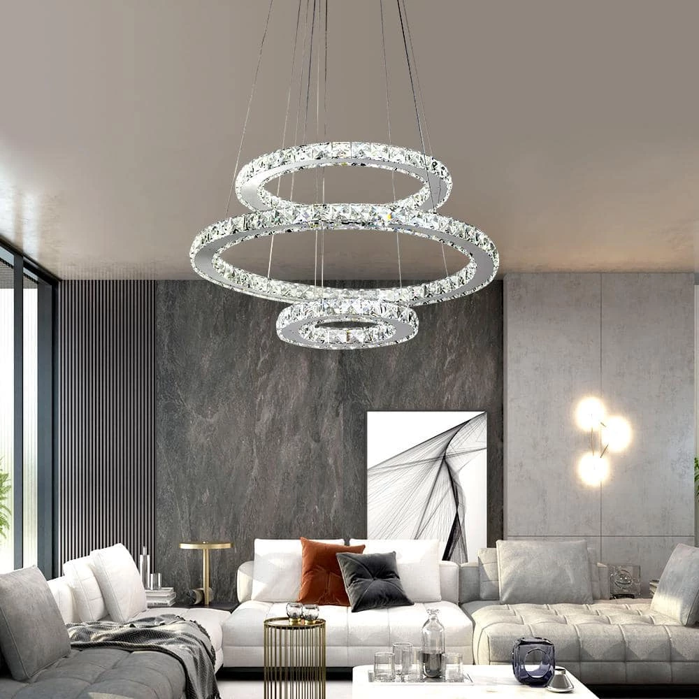 Jefferson 3-Light Chrome Integrated LED Unique Tiered Chandelier with Crystal Accents by Maxax 5 Jefferson 3-Light Chrome Integrated LED Unique Tiered Chandelier with Crystal Accents by Maxax - Image 5