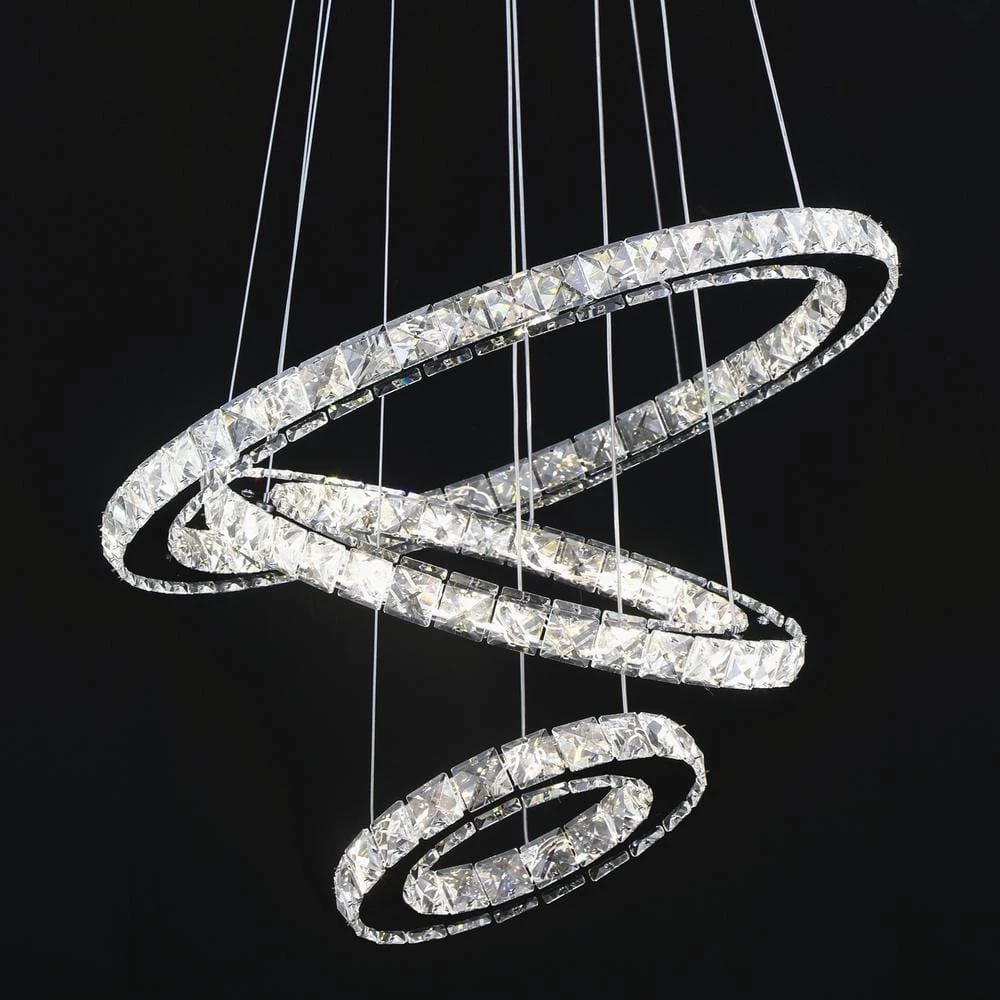 Jefferson 3-Light Chrome Integrated LED Unique Tiered Chandelier with Crystal Accents by Maxax 2 Jefferson 3-Light Chrome Integrated LED Unique Tiered Chandelier with Crystal Accents by Maxax - Image 2