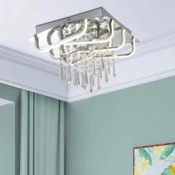 Jackson 4-Light 13 in. Chrome square Integrated LED Semi-Flush Mount with Crystal by Maxax -Maxax Elegant store chrome maxax flush mount lights 6503 6ch 76 1000