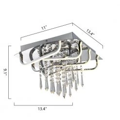 Jackson 4-Light 13 in. Chrome square Integrated LED Semi-Flush Mount with Crystal by Maxax -Maxax Elegant store chrome maxax flush mount lights 6503 6ch fa 1000