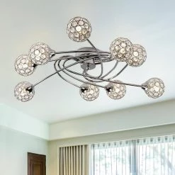 Providence 27.56 in. 9-Light Chrome Flush Mount with Crystal Shade by Maxax -Maxax Elegant store chrome maxax flush mount lights mx15 9 c 44 1000