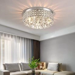 Jackson 4-Light 15 in. Chrome Flush Mount With Crystal by Maxax -Maxax Elegant store chrome maxax flush mount lights mx16008ch c 77 1000