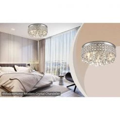 Jackson 4-Light 15 in. Chrome Flush Mount With Crystal by Maxax -Maxax Elegant store chrome maxax flush mount lights mx16008ch c a0 1000