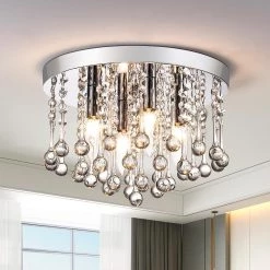 Jackson 11.8 in. 4-Light Modern Chrome Metal Crystal Flush Mount by Maxax