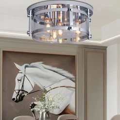 Raleigh 4-Light 16.8 in. Chrome Unique/Statement Drum Flush Mount With Glass Shade by Maxax -Maxax Elegant store chrome maxax flush mount lights mx19106 4ch c 1f 1000