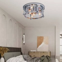 Raleigh 4-Light 16.8 in. Chrome Unique/Statement Drum Flush Mount With Glass Shade by Maxax -Maxax Elegant store chrome maxax flush mount lights mx19106 4ch c 4f 1000