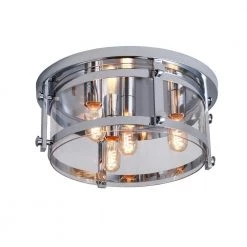Raleigh 4-Light 16.8 in. Chrome Unique/Statement Drum Flush Mount With Glass Shade by Maxax
